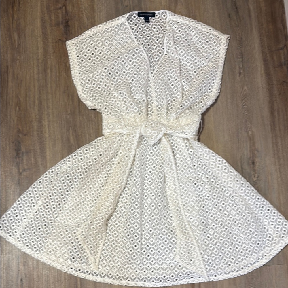 Banana Republic White Eyelet Lace Tie Waist Short Sleeve Mini Dress LIKE NEW